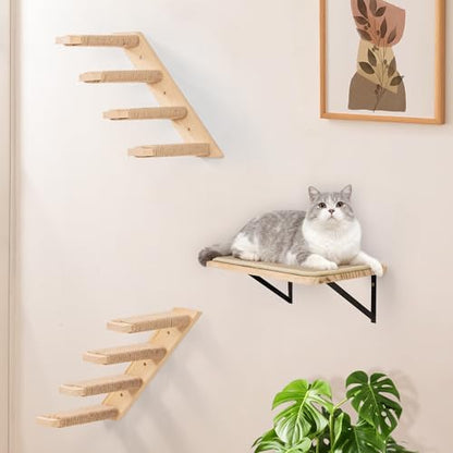 Cat Climbing Stair Shelf, Wall Mounted Ladder 2PCS 4 Steps Reversible Left & Right Direction, for Cats up to 15 Pounds, Cat Stairway with Jute Scratching Ladder Shelves for Kitten Perch Sleeping - color: 2 Pieces