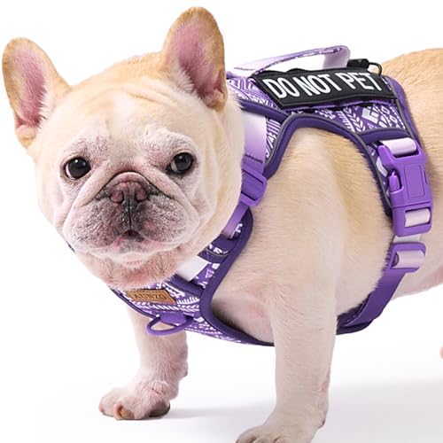 Small Dog No Pull Harness for French Bulldog Puggle Terriers, Pet Harness with Reflective Strip Soft Padded Handle, Adjustable Vest Harness for Walking Hiking Training, Geometric Pattern, Purple, S - color: Purple Ethnic, size: Small