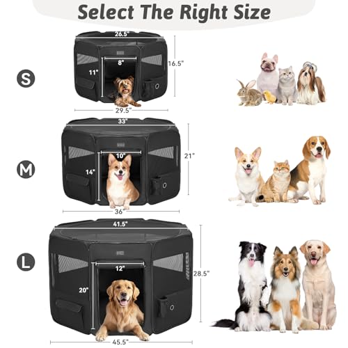 PETSFIT 45.5" Dog Playpen Indoor/Outdoor-Jump-Proof 28.5" Height with Removable Waterproof Mat & Zippered Roof | RV, Camping, Travel Dog Pen | Whelping & Cat Observation Space(45.5"L x 45.5"W x 28.5H) - color: Black