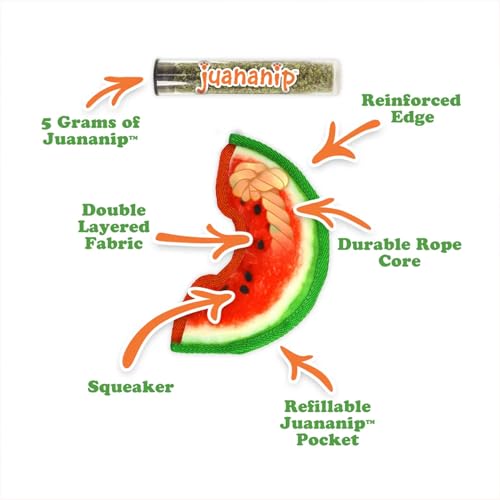 Doggijuana Mini Doggi Duo Refillable Juananip Toy Bundle | Watermelon Slice & Juananip | Funny Dog Toy Plush with Catnip and Refill | Interactive Chew for Play - style: Watermelon Slice & Juananip