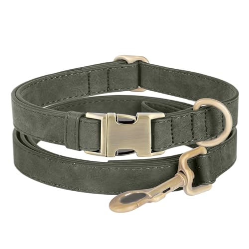 Genuine Leather Dog Collar - Adjustable Pet Collar with Quick Release Metal Buckle, Soft Skin Friendly Real Leather Collar for Small, Medium, Large Dogs (Dark Green Collar + Rope, S：Fit 8-16" Neck) - color: Dark Green Collar + Rope, size: S：Fit 8-16" Neck