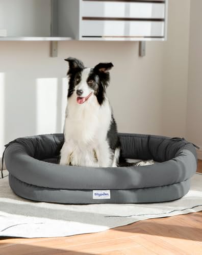 Orthopedic Dog Bed for Large Dogs, Pet Sofa Bed with Egg Crate Foam, 4-Sided Bolster, Removable Washable Cover & Anti-Slip Bottom, Large Smoked Gray - color: Dark Gray, size: L - (35.0"L x 28.0"W x 6"Th)