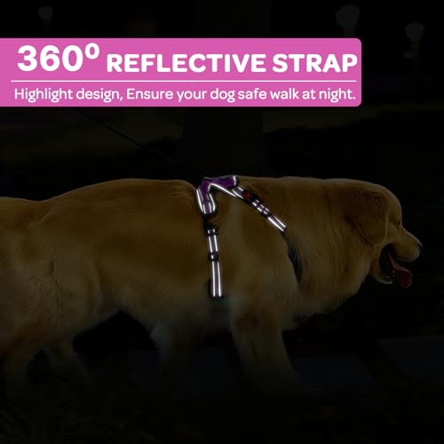 Plaid Dog Harness for Large Dogs, Reflective No Pull Adjustable Pet Vest with Front Clip, Leash, Easy Control Handle and Seat Belt, Rose, L - color: Rose, size: Large