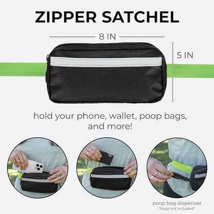 Squirrel Products Hands Free Dog Leash with Hip Belt/Crossbody Strap, Zipper Pouch, and Shock Absorbing Bungee for Walking or Jogging with pet (Green, Black) - color: Green and Black