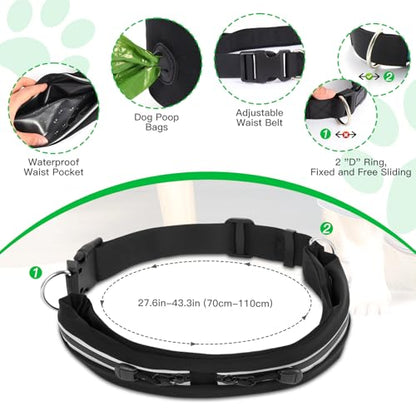 Waist Leash for Medium Large Dog Walking, Bungee Hands Free Leash with Zipper Pouch, Around The Waist No Pull Running Dog Belt, Padded Handle Jogging No Hands Heavy Duty - color: Green