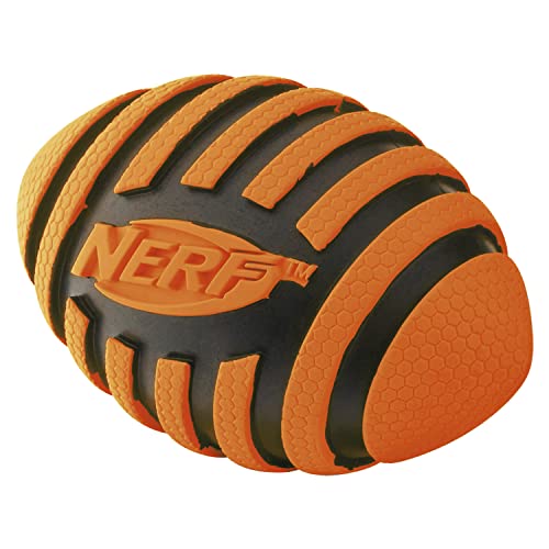 Nerf Dog Spiral Squeak Football Outdoor Dog Toy, 5 Inch Dog Football Squeaking Toy for Medium and Large Breeds, Orange