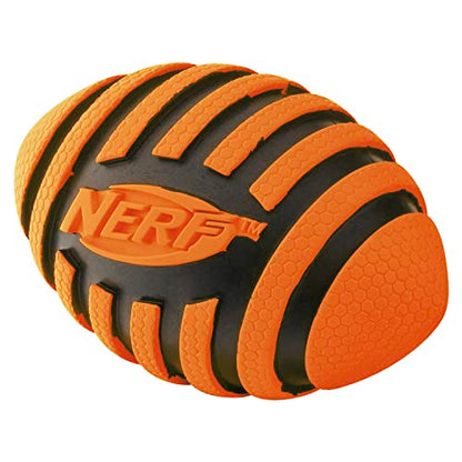Nerf Dog Spiral Squeak Football Outdoor Dog Toy, 5 Inch Dog Football Squeaking Toy for Medium and Large Breeds, Orange