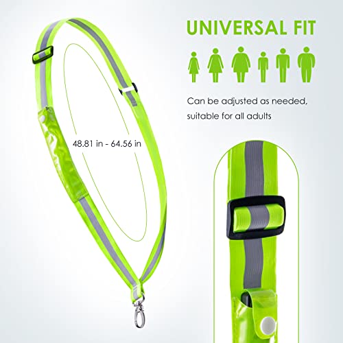 LED Belt Reflective Sash for Walking at Night, High Visibility Adjustable Night Running Safety Gear Rechargeable LED Light Up Running Belt Reflective Gear for Runners Walkers Men Women - color: green
