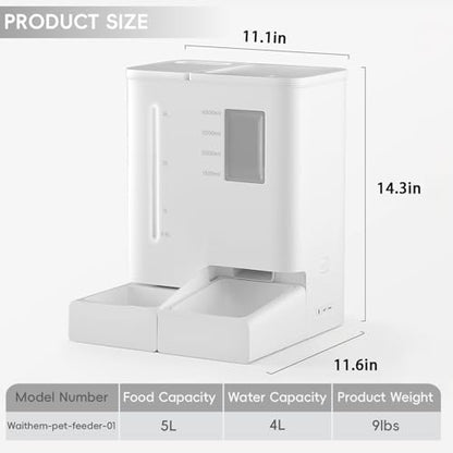 Wi-Fi Automatic Pet Feeder and Waterer for Cats&Dogs, 2-in-1 Set 5L Large Capacity for 2 Weeks, Intuitive App Operation, 2 Way Power Supply, Detachable for Cleaning
