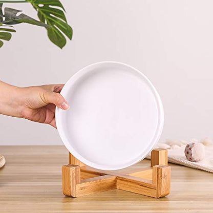 Ceramic Dog Bowl with Bamboo Stand - Large Dog Dish for Food and Water - Heavy Weighted, No Tip Over - 8.4" Diameter - White - color: White