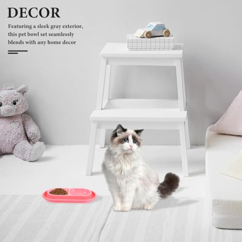 Alasum Raised Cat Bowls, Double Cat Food and Water Bowls with Non-Slip Mat, Elevated Pet Dishes for Indoor Pets, Spill-Proof Design, Easy to Clean - color: Pink