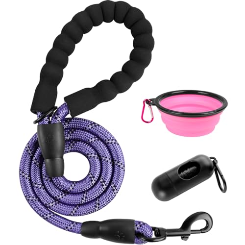 BARKBAY Dog Leashes for Large Dogs Heavy Duty Dog Leash 4/5/6 FT with Comfortable Padded Handle and Highly Reflective Threads for Medium Large Dogs Walking Training Running (4FT-1/2'',Purple) - color: Purple, size: 4 Feet