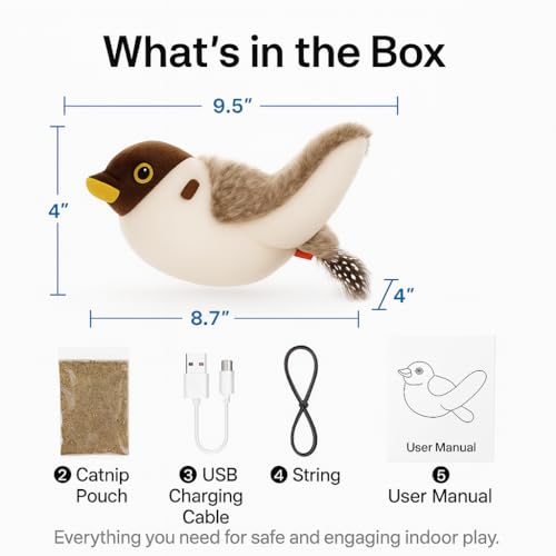 Flying Bird Cat Toy (Not a Flying Toy) – Flappy Bird Cat Toy with Flapping Wings & Chirping Sound, USB Rechargeable Motion-Activated Toy for Indoor Cats - style: Bird Cat Toy
