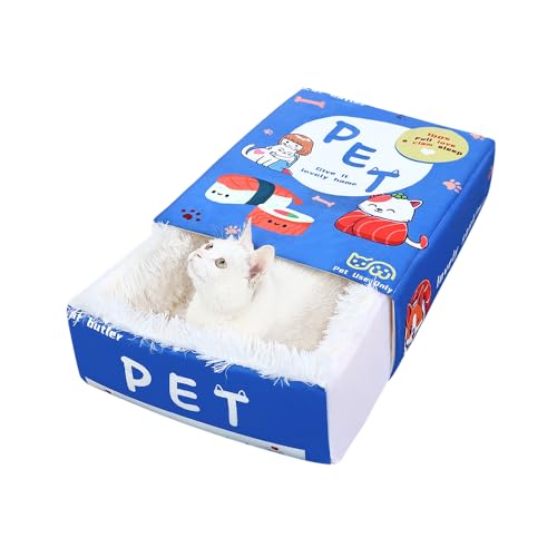 Cute Pet Nest Bed, Suitable for Cats and Small Dogs, Funny Covered Cat Couch, Unique Cat Cave House, Desk Cat Hideaway Enclosed Bed, Accessories for Indoor Kitten Cat Houses. (Blue, M) - color: Blue