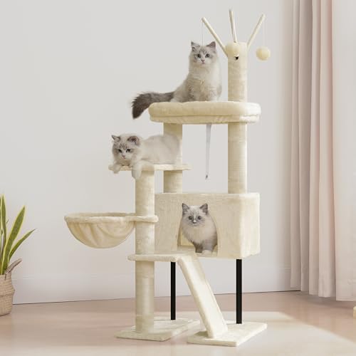 Gitelsnour Cat Tree for Indoor Cats, Cat Tower with Scratching Post for Small Cats and Kittens, Cat House with Removable Top Platform and Fluffy Balls, Hanging Cat Basket, Beige GCT006SM - color: Beige