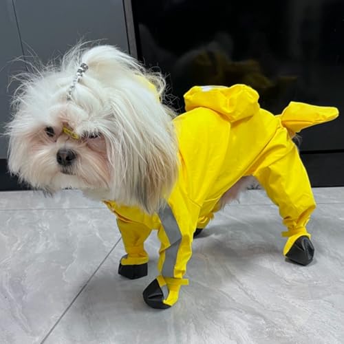 Dog Raincoat with Boots,Waterproof Dog Raincoats with Hood,Raincoat with Reflective Strap, Lightweight Rain Jacket with Leash Hole (Yellow Flower (Detachable Tail), XXL (14-17lb)) - color: Yellow Flower (detachable tail), size: XXL (14-17lb)