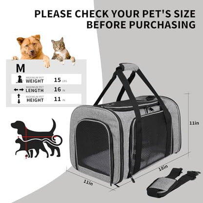 Carriers Soft-Sided Pet Carrier Case for Small Medium Cats Dogs Puppy Under 15 lbs,Airline Approved Cat Carrier with 4 Ventilated Windows (Medium,Grey&Black) - color: grey&black, size: 17.0"L x 11.0"W x 11.0"H