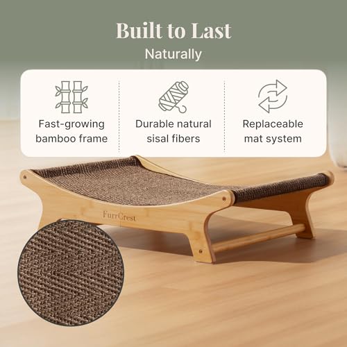 XL Sisal Cat Scratcher Bed with Elevated Hammock for Indoor Cats, Replaceable Natural Sisal Pad, Large Cat Lounge, Anti-Slip No-Wobble Bamboo Frame, Dark Brown Chevron - color: Dark Brown Chevron