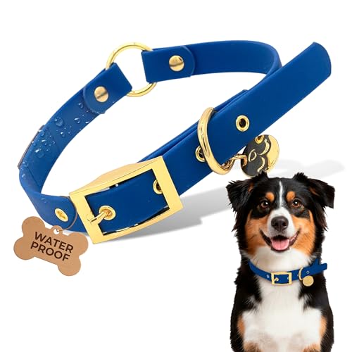 Waterproof Dog Collar for Active Dogs – Durable, Odor-Resistant, Easy to Clean Adjustable Collar for Small Medium Large Breeds – Comfortable Everyday Collar by Mila’s Paws (Deep Ocean Blue, M) - color: Deep Ocean Blue, size: M