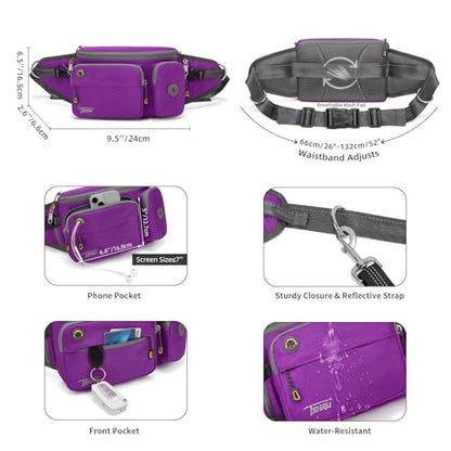 TUDEQU 4-in-1 Hands Free Dog Leash Waist Belt with Dog Walking Fanny Pack,Dog Seat Belt, Waist Leash for Large Dogs,Dog Walking,Hiking,Running,Jogging - color: PURPLE