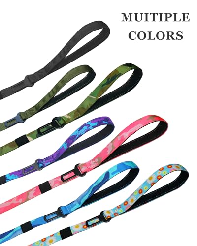 Hotsky Heavy Duty Dog Leash with Two Padded Handles,4.5-6 FT Adjustable Nylon Seatbelt Dog Leash with Traffic Handle and Carabiner for Large Medium and Small Breed Dogs that Pull,Black - color: No Bungee(4.5-6FT,All),Black, size: Standard