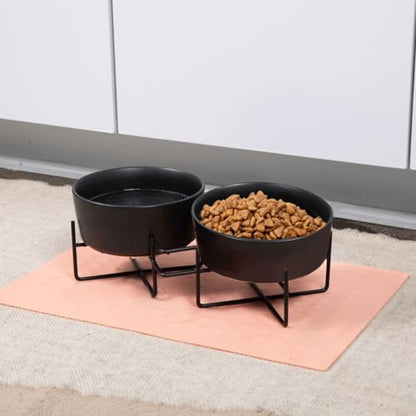 Waggo Simple Solid Double Dog Bowl Stand - Double Iron Stand with Ceramic Feeders, Elevated Pet Feeder for Small or Large Breeds (Matte Black, Small) - size: Small