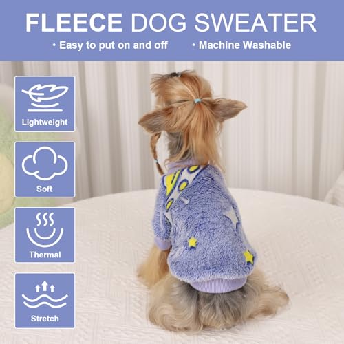 Small Dog Sweater Night Glow Fleece Dog Clothes for Small Dogs Girl Boy, Warm Pullover Doggie Sweatshirt, Winter Pet Coat Jacket Cat Costume, Puppy Outfit Female Male, Blue, S - color: Night Glow Blue, size: Small (Chest 15in )