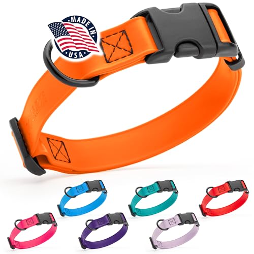 Dogline Biothane Waterproof Dog Collar with Quick Release Buckle Strong Coated Nylon Webbing with Odor- Proof for Easy Care Easy to Clean Fits Small Medium or Large Dogs, Orange 1" W 15-23" L - color: Hunter Orange, size: 1"W by 15-25"L