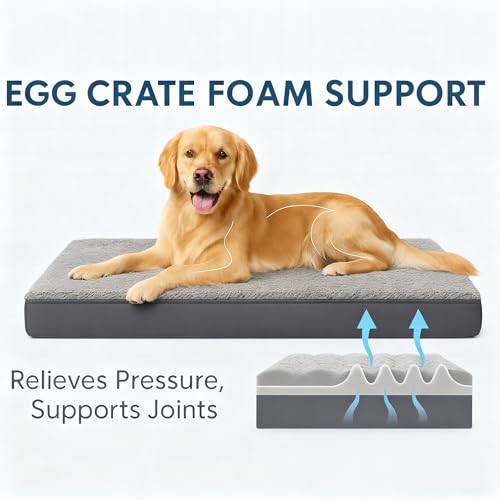 Dog Bed with Waterproof Inner Liner, Removable Cover, Egg Crate Foam Dog Beds, Easy to Clean，45×32Inch，Khaki - color: Khaki, size: 45"L x 32"W x 3"Th