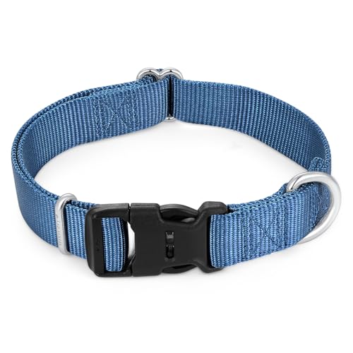 Mikivery Nylon Dog Collar with Quick Release Buckle Soft Adjustable Sturdy for Small Medium Large Dogs Haze Blue,M - color: Haze, size: M：13"-20"