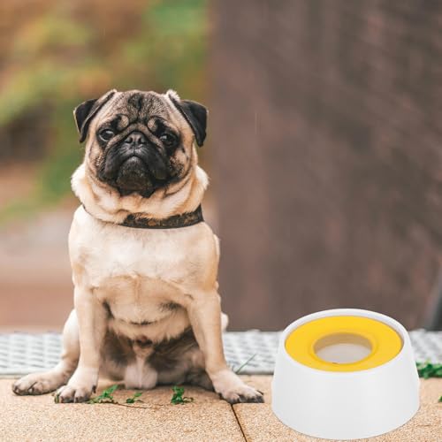 PRETYZOOM No-Spill Dog and Cat Water Bowl with Buoyancy Float, Plastic Splash-Proof Slow Water Feeder for Small Pets, Yellow Upgrade Version for Neck Protection and Indoor Use