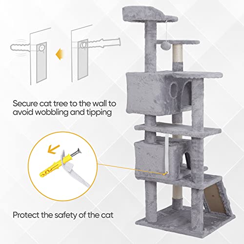 Nova Microdermabrasion 54 in Cat Tree Tower for Indoor Cats Multi-Level Cat Condo Cat Bed Furniture with Scratching Post Kittens Activity Center - color: Light Grey