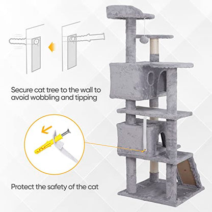 Nova Microdermabrasion 54 in Cat Tree Tower for Indoor Cats Multi-Level Cat Condo Cat Bed Furniture with Scratching Post Kittens Activity Center - color: Light Grey