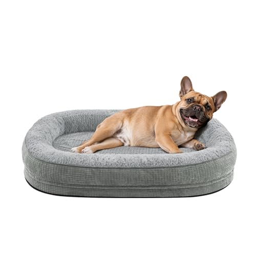 JOEJOY Orthopedic Dog Bed for Medium Dogs, Egg-Crate Memory Foam Pet Bed with Bolster Sides, Waterproof Lining, Removable Washable Cover & Non-Slip Bottom, Light Grey - color: Light Grey, size: M(28"x 23"x 6")