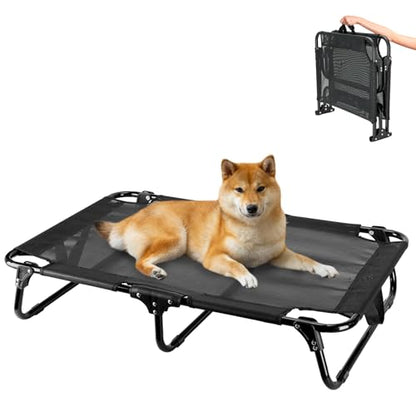 Foldable Elevated Dog Bed for Medium Sized Dogs, 36"x23"x7" Raised Pet Bed with No Setup, Outdoor Dog Bed with Breathable Mesh, Non-Slip Feet Durable Dog Cots Bed, Black