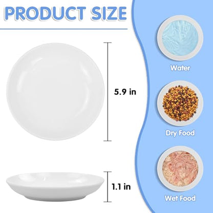 6 Pack Cat Food Bowl, Ceramic Cat Bowls, Anti Whisker Fatigue Cats Bowl Set,5.5 Inches Shallow Wide Kitten Plates for Food and Water (White-C) - color: White