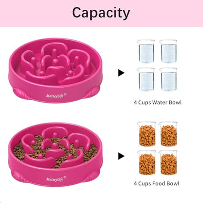 MateeyLife Large Slow Feeder Dog Bowls, Anti-Choking Puzzle Dog Food Bowls, Anti-Slip Interactive Feeding Slow Down Eating, Bloat Stop Maze Dishes for Large Breeds 4 Cups Purple - color: J-Purple, size: Large