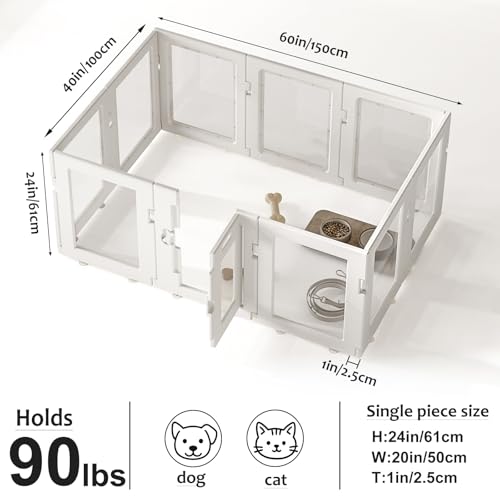 Clear Acrylic Dog Playpen Indoor, Puppy Cat Small Pet Play Pen, Easy Assemble & Disassemble Sturdy Plastic Dog Fence with Heavy Duty Door Lock (24In H, 10PCS), White - color: White, style: 10 Panels - 24 In