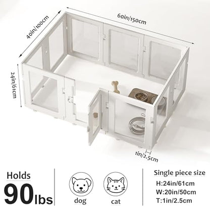 Clear Acrylic Dog Playpen Indoor, Puppy Cat Small Pet Play Pen, Easy Assemble & Disassemble Sturdy Plastic Dog Fence with Heavy Duty Door Lock (24In H, 10PCS), White - color: White, style: 10 Panels - 24 In