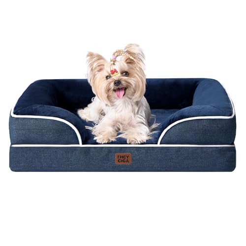 EHEYCIGA Orthopedic Dog Bed for Small Dogs, Waterproof Memory Foam Small Dog Beds with Sides, Non-Slip Bottom and Egg-Crate Foam Medium Pet Couch Bed with Washable Removable Cover, Navy - color: Navy, size: 24.0"l X 18.0"w X 6.0"th