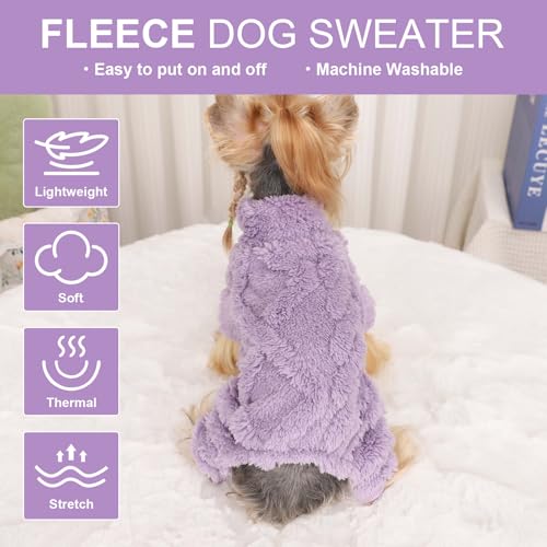 Dog Sweater Fleece Turtleneck Winter Dog Clothes for Small Dogs Girls Boy, Warm Fleece Puppy Pajamas Onesies, Pet Clothes Puppy Sweater Pjs, Doggy Jumpsuits Doggie Outfit, Purple, S - color: Purple, size: Small (Chest 15in )