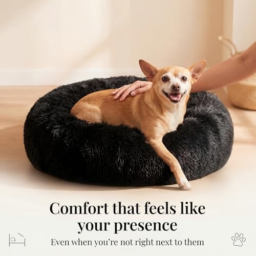 nononfish Puppy Beds for Small Dogs Washable 19" Black Calming and Anxiety Pet Beds Fluffy and Plush Durable Small Dog Bed - color: Black, size: 19 inches