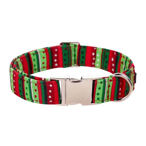 Lionet Paws Chirstmas Dog Collar, Comfortable Adjustable Cute Red Green Dot Collar with Metal Buckle for Puppies and Cats Gift, XS, Neck 8-12 inches - color: R&G Dot, size: X-Small (Pack of 1)
