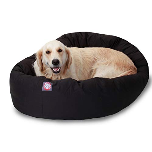 Majestic Pet 40 Inch Bagel Calming Dog Bed Washable – Cozy Soft Round Pet Bed with Spine Support for Dogs to Rest their Head - Fluffy Donut Puppy Bed 40x29x9 (Inch) - Large – Black - color: Black