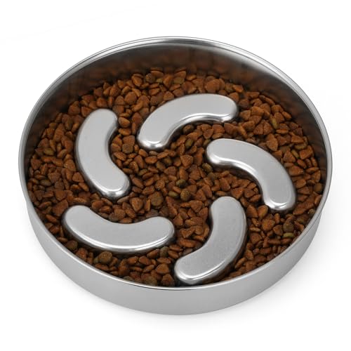 Slow Feeder Dog Bowl Stainless Steel, 2 Cups Heavy Duty with Non-Slip Base Dog Food Bowls for Small Medium Large Breed Size Dogs to Slow Down Eating