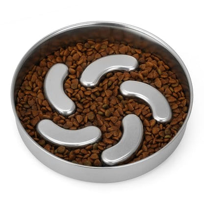 Slow Feeder Dog Bowl Stainless Steel, 2 Cups Heavy Duty with Non-Slip Base Dog Food Bowls for Small Medium Large Breed Size Dogs to Slow Down Eating