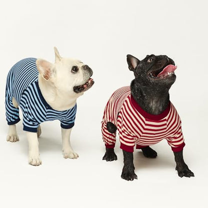 Fitwarm Red and White Striped Dog Pajamas, Waffle Dog Clothes for Small Dogs Girl Boy, Puppy Onesie with Feet, Pet Christmas Outfit, Small - color: Red, size: Small