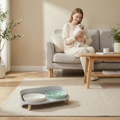 Raised Dog Feeder Bowl Stand - Elevated Dining Table for Small and Medium Dogs and Cats - Fits Food and Water Dish up to 6" Diameter - Milky White (Bowls Not Included) - color: Milky White, size: Medium
