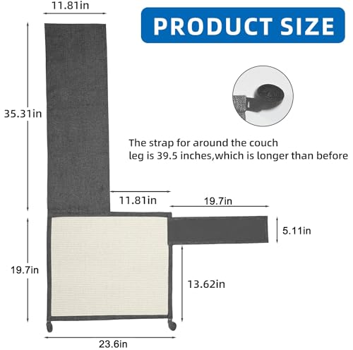 Cat Scratch Sofa Protector,Cat Scratching Couch Protector with 19.7''L*23.6''W Natural Sisal Cat Scratcher Mat for Protecting Couch Sofa Chair (Dark Grey/Right Hand) - color: Dark Grey