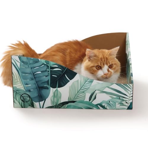 Hideaway Cat Scratcher Box for Indoor Cats - Cat Scratching Board, Horizontal Cat Scratch Pad Lounger with Reversible Usability and Extra Comfort for Lounge(Go Green) - color: Go Green